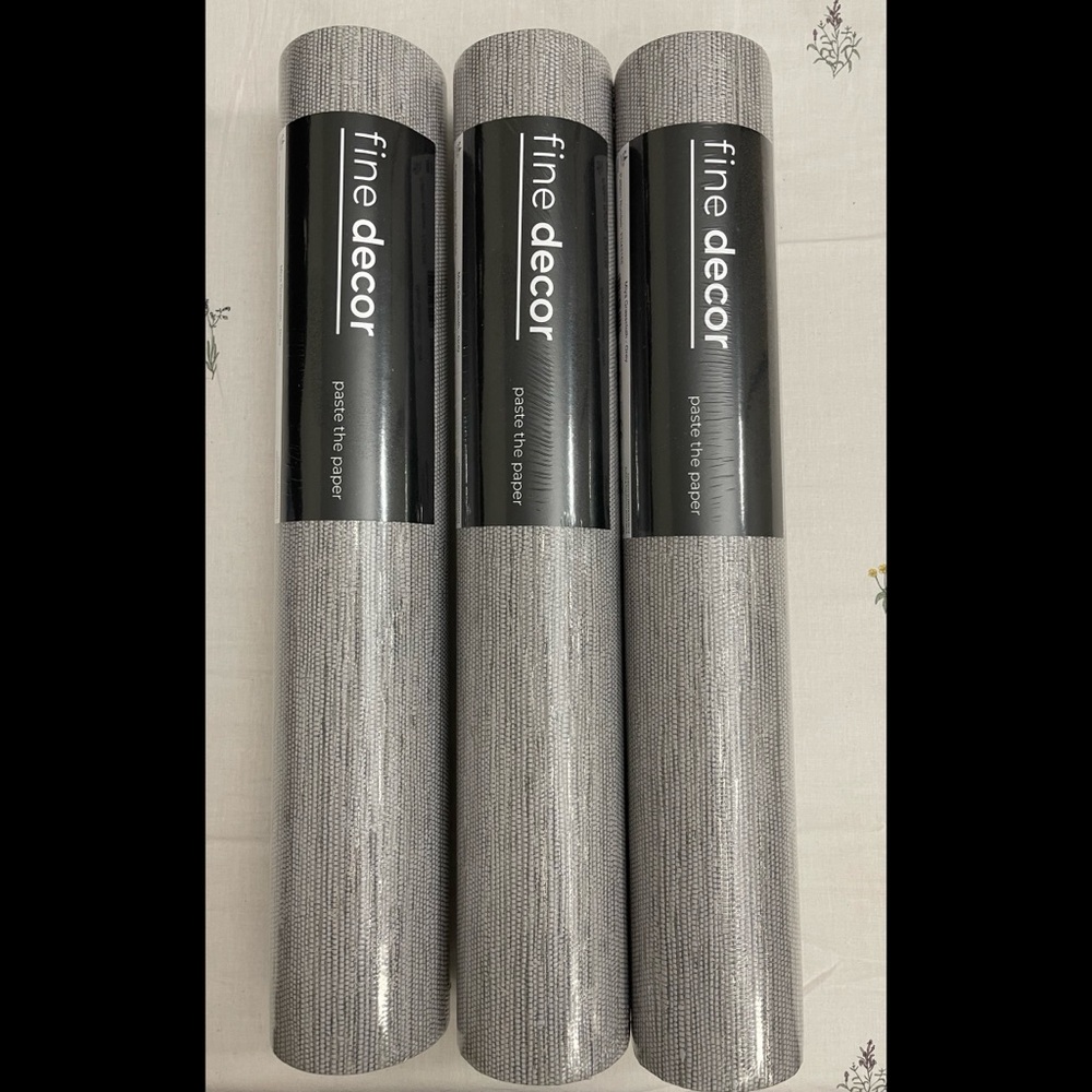 🩶Fine Decor Gray Grasscloth Vinyl Textured Wallpaper-3PK🩶 - Picture 4 of 5